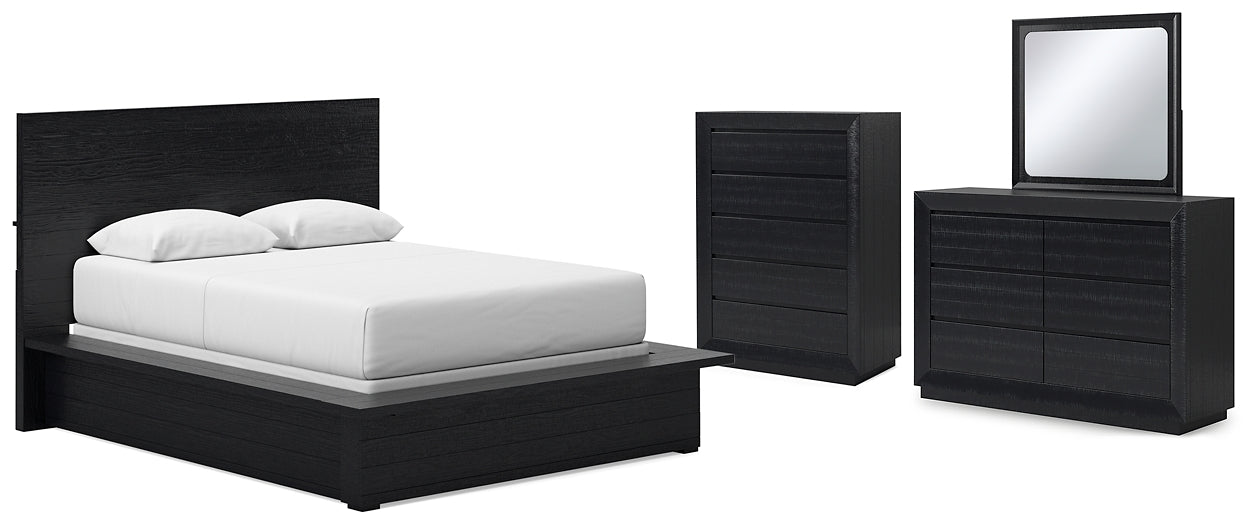 Lit queen-size à panneaux Londer avec commode et miroir