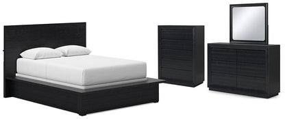 Lit queen-size à panneaux Londer avec commode et miroir